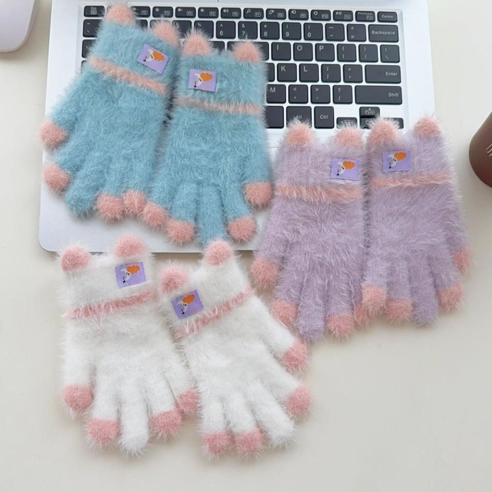A Pair Mink-Like Toddler Gloves Long-Hair Material 3-8Years Winter Warm Gloves Thick Warm Cold Protection Mittens