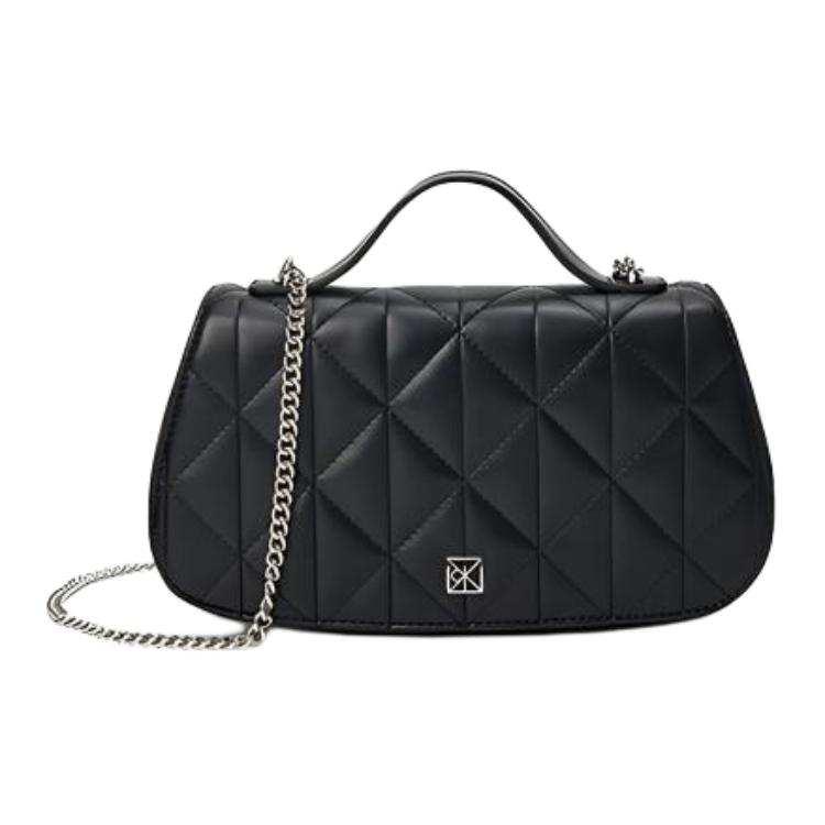 Calvin Klein Elegant Casual Commuter Metallic Monogram Diamond Pattern Synthetic Leather Crossbody Bag Women bags Space-Black 4F3410G-UB1 Basic Set (Bag)