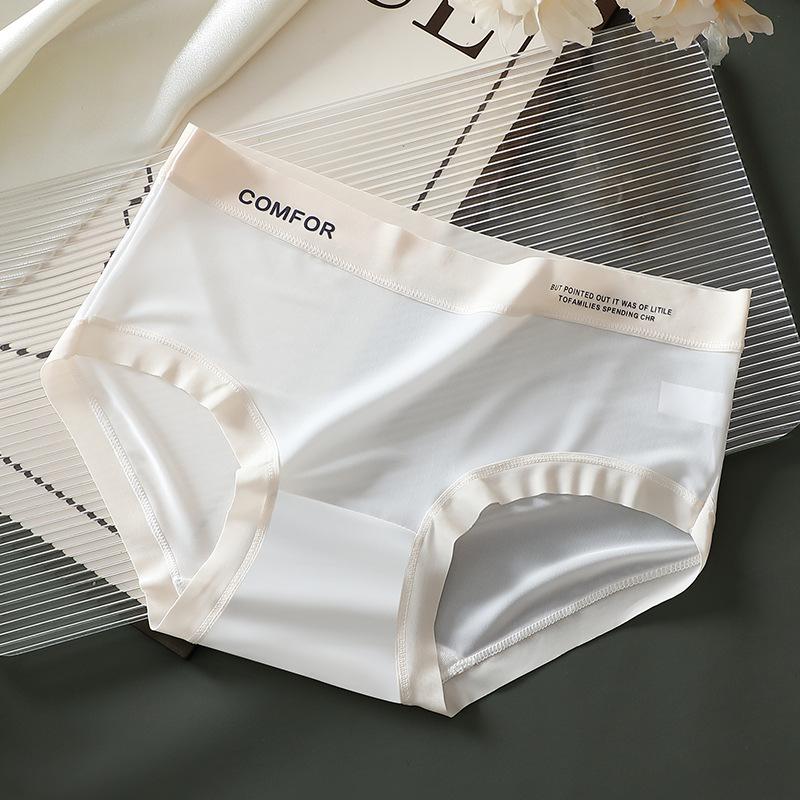 Ultra-thin Ice Silk Seamless Underwear Women's Pure Cotton Crotch Waist Mask Panties Breathable Quick-drying Briefs M L XL