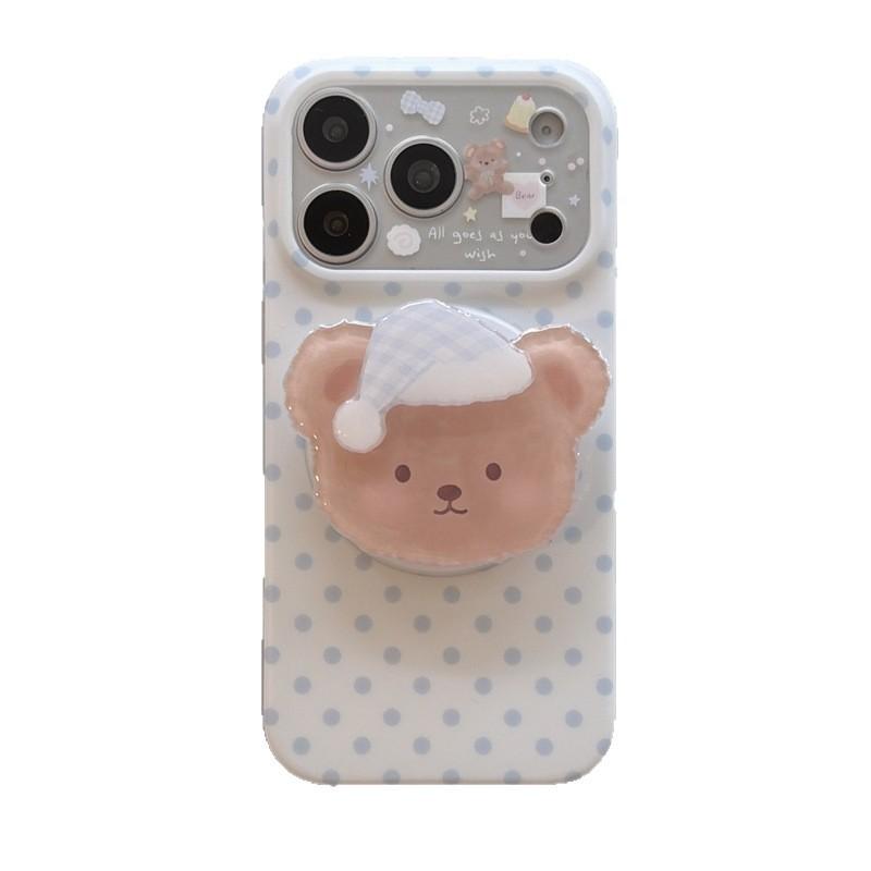 Korean Blue Polka Dot Bear Magnetic Suction Bracket Is Suitable for iphone11Promax Apple 11 Mobile Phone Case 11 Female 11.
