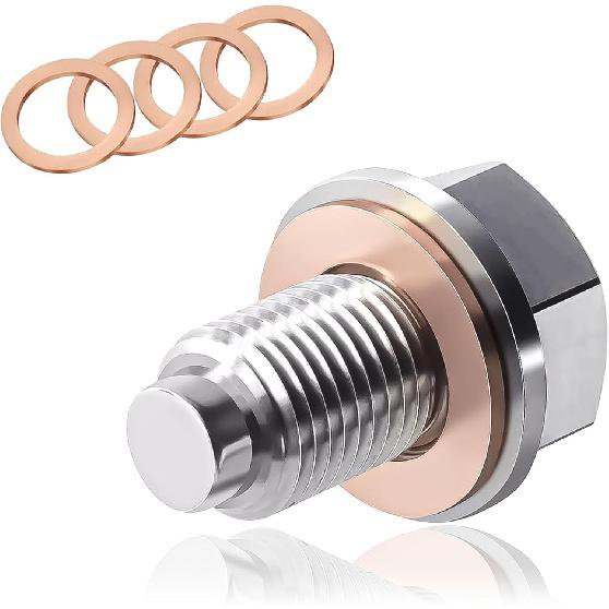 Oil Drain Plug, Magnetic M14X1.5 Oil Pan Drain Nut Bolt With 5PCS Copper Crush Washer Gasket, Stainless Steel Engine Sump Pan Anti Leakage