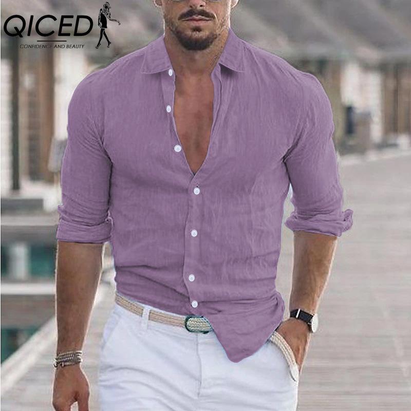QICED Cotton Long Sleeve T-shirt Men's Fashion Loose Shirt Printed Compassionate Shirt