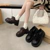 thick-soled brown small leather shoes for women in spring 2025, new lace-up British style versatile loafers, height-increasing single shoes for women