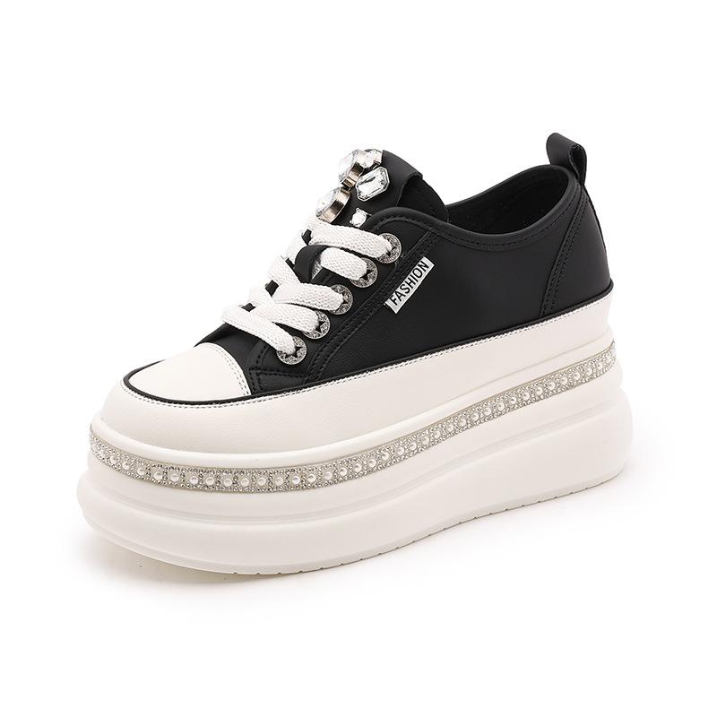 

Leather little white shoes women s spring new thick-soled muffin shoes casual versatile trendy small inner height increase women s shoes 39 чёрный