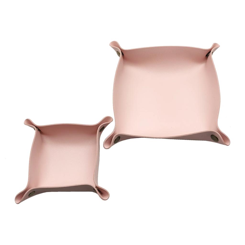 1PC 20cm/7.87inch PU Leather Box Desktop Storage Tray Jewelry Cosmetic Key Stuff Storage Basket Folding Table Organizer Case