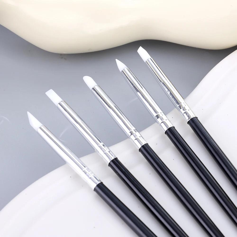 5Pcs DIY Nail Brushes Nail Art Carving Emboss UV Gel Shaping Pen Silicone Hollow Pottery Sculpture Tools Dotting Nail Brush