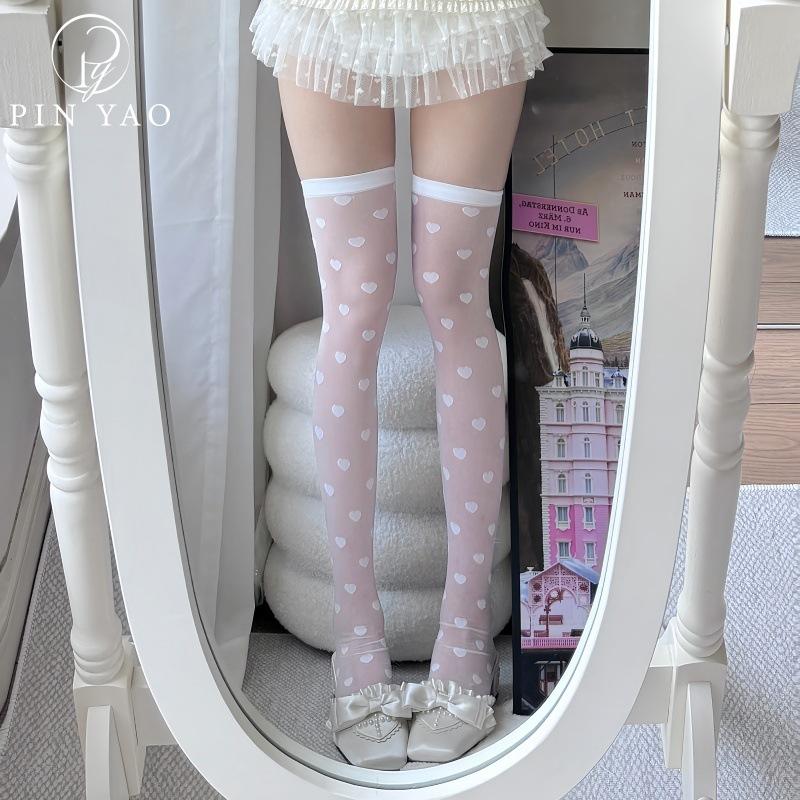 Japanese Love Knee Socks Female Cute And Thin Jk Thigh Socks Thin Transparent Big Love Long Tube Black Silk One Piece Generation