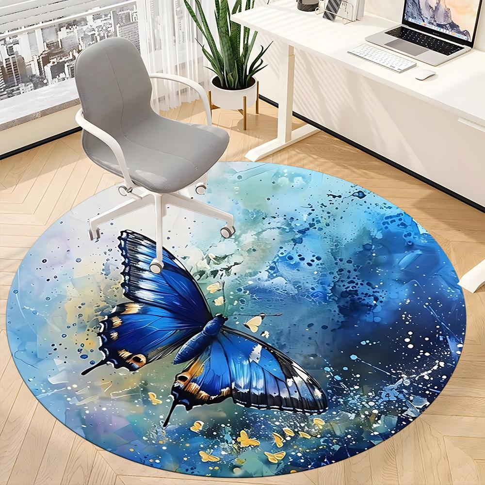1PC Butterfly Watercolor Office Round Area Rug, Mat Suitable For Office, Under Office Chairs Bedroom Living Room Home Decor, Room Deco