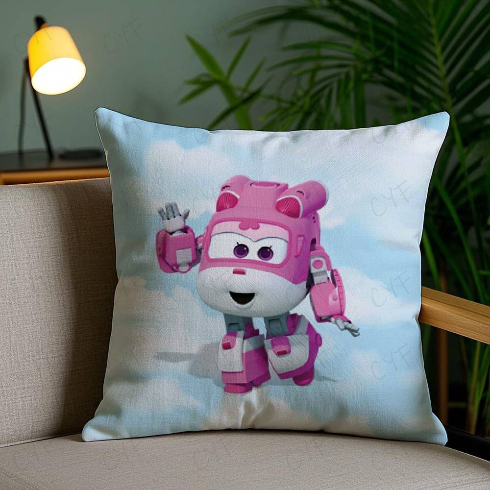 Childhood Funny Anime S-Super Wings Pillow Case Anti-Dustmite Pillowcase Invisible Zipper Silky Short Plush Sofa Cushion Cover