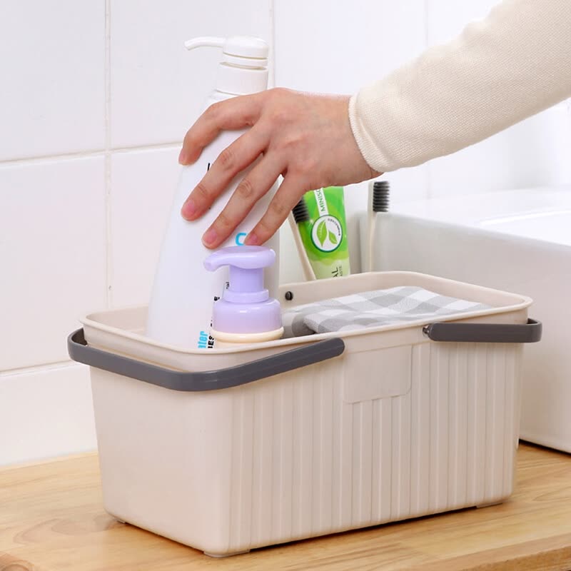Xiangyu Town Bath Basket Portable Bath Basket Bathroom Storage Toiletries Plastic Basket Bath Storage Basket Dormitory Beige