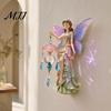 Dreamy Girls Room Decor Fairy Wall Night Light, Resin Elf Sculpture Lantern for Bedroom, 3D European Style Bedside Light Hanging Art with Faux Crystal