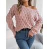 Autumn/Winter Women's Knitted Sweater Casual Feather-Patterned Openwork Off-the-Shoulder Sweater Featuring Bell Sleeves