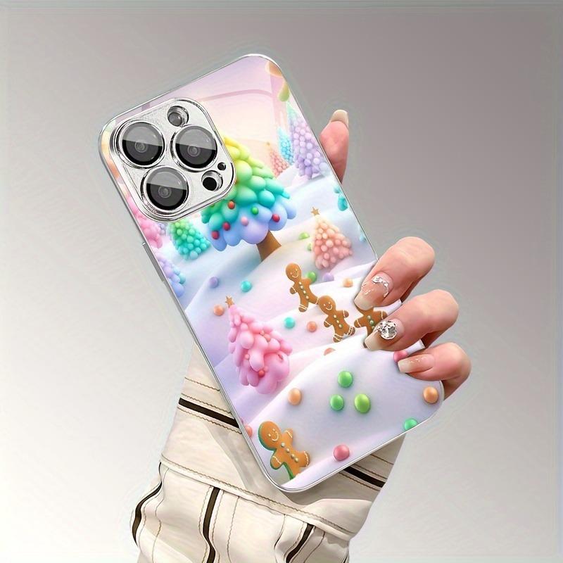 Colorful Christmas Tree Gingerbread Print Glass Electroplated Case For iPhone 17 16 Pro Max 15 14 Plus 13 12 11 16E 17 Air Cover