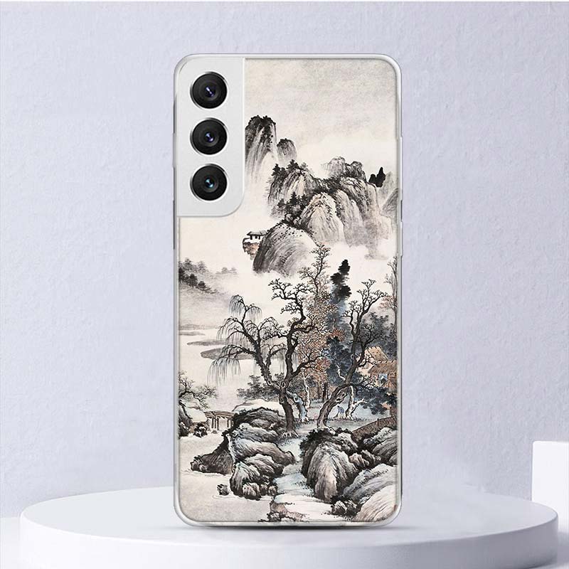 Chinese Style ink Painting Art Soft Case For Samsung Galaxy S25 S24 S23 S22 Ultra Phone Cover S20 FE S21 Plus S25 Edge + Funda C