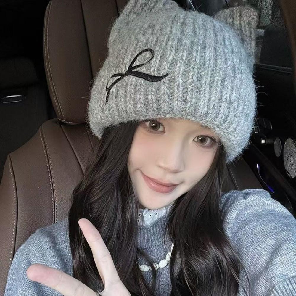 Cat Ear Knitted Woolen Hat Windproof Crochet Hat Fashion Beanie Cap