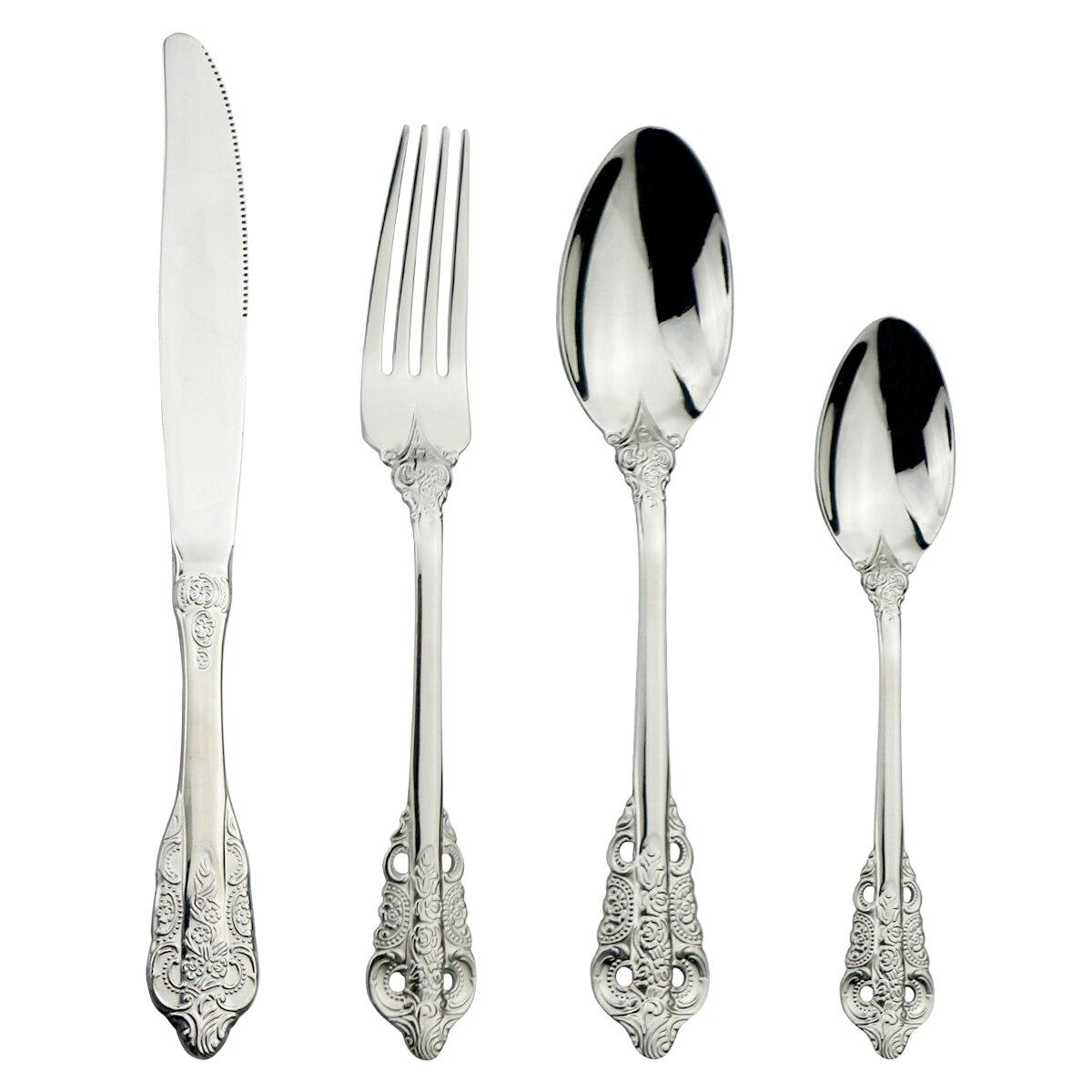 

4 шт./компл., золотой набор столовых приборов, набор столовых приборов из нержавеющей стали 304, ножи, вилка, ложка, обеденный набор, вечерние, кухонная посуда, набор столового серебра серебряный