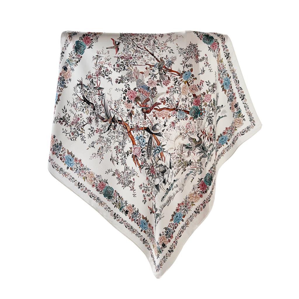 111% mulberry silk scarf women's summer versatile flower and bird painting 71 silk square scarf scarf light luxury high-end scarf shawl