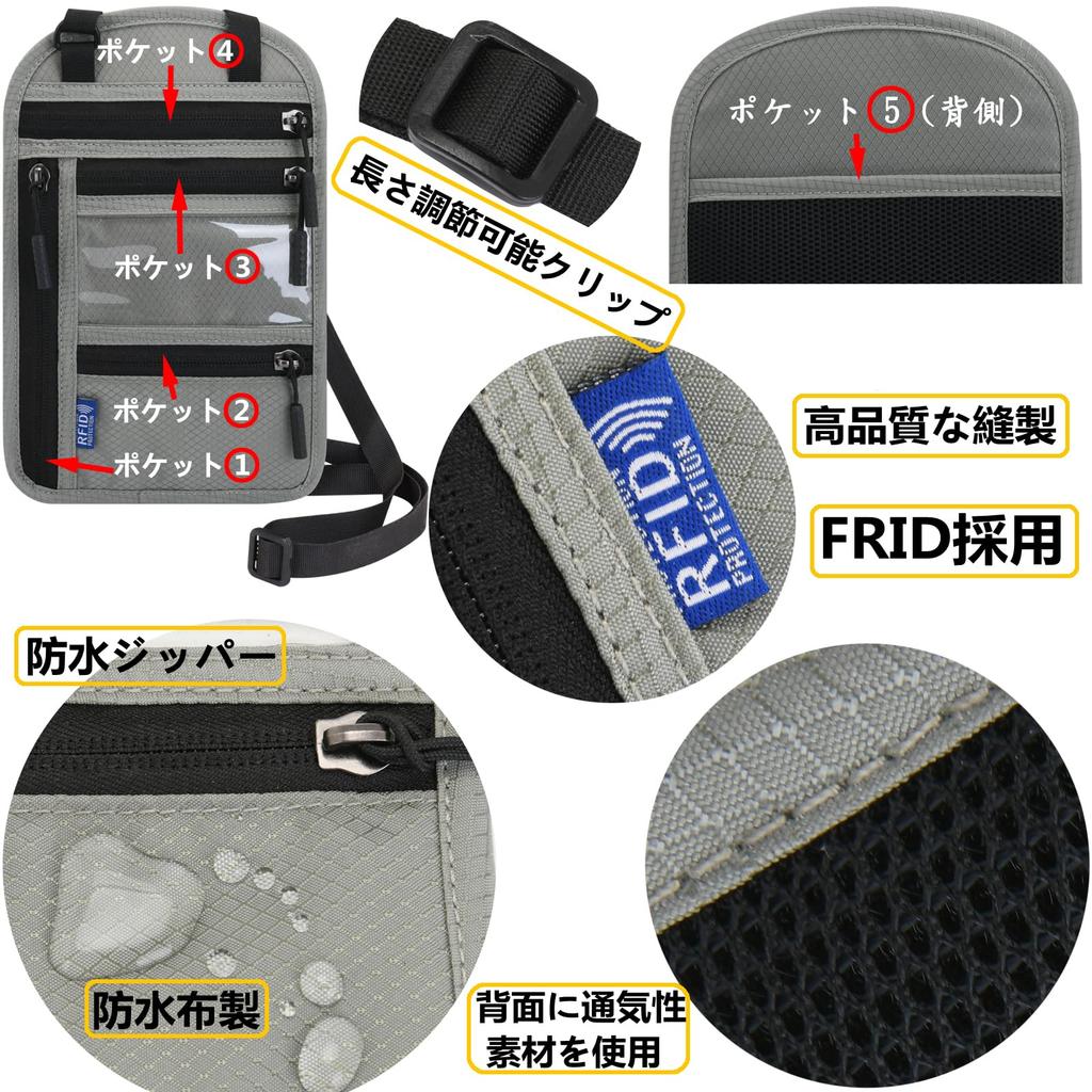 Aueye Passport Security Large Nylon Travel Bag Case, Neck-Mounted Pouch, Anti-Skimming, Convenient, Lightweight, Multifunctional, Capacity,