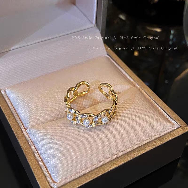 Korean Pearl Ring: Chic Luxury Design for Women, Adjustable Open Style, Trendy Cool Index Finger Accessory. Adjustable Open