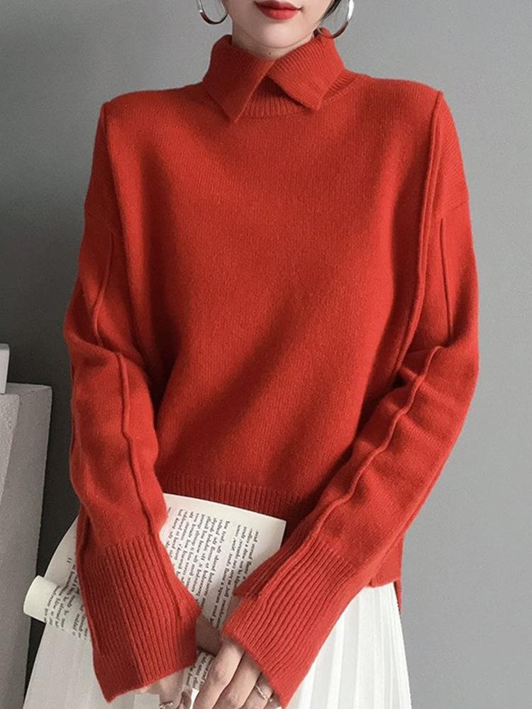 

Модный универсальный свитер женский пуловер осень и зима внутри однотонные трикотажные топы удобные и универсальные one size светло-синий