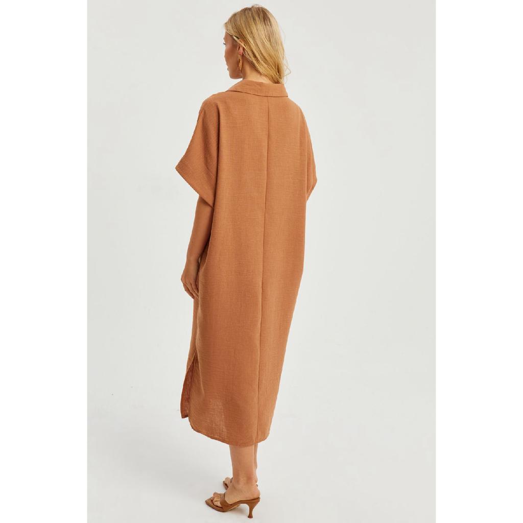 Women's Black Linen Midi Dress Dmr85