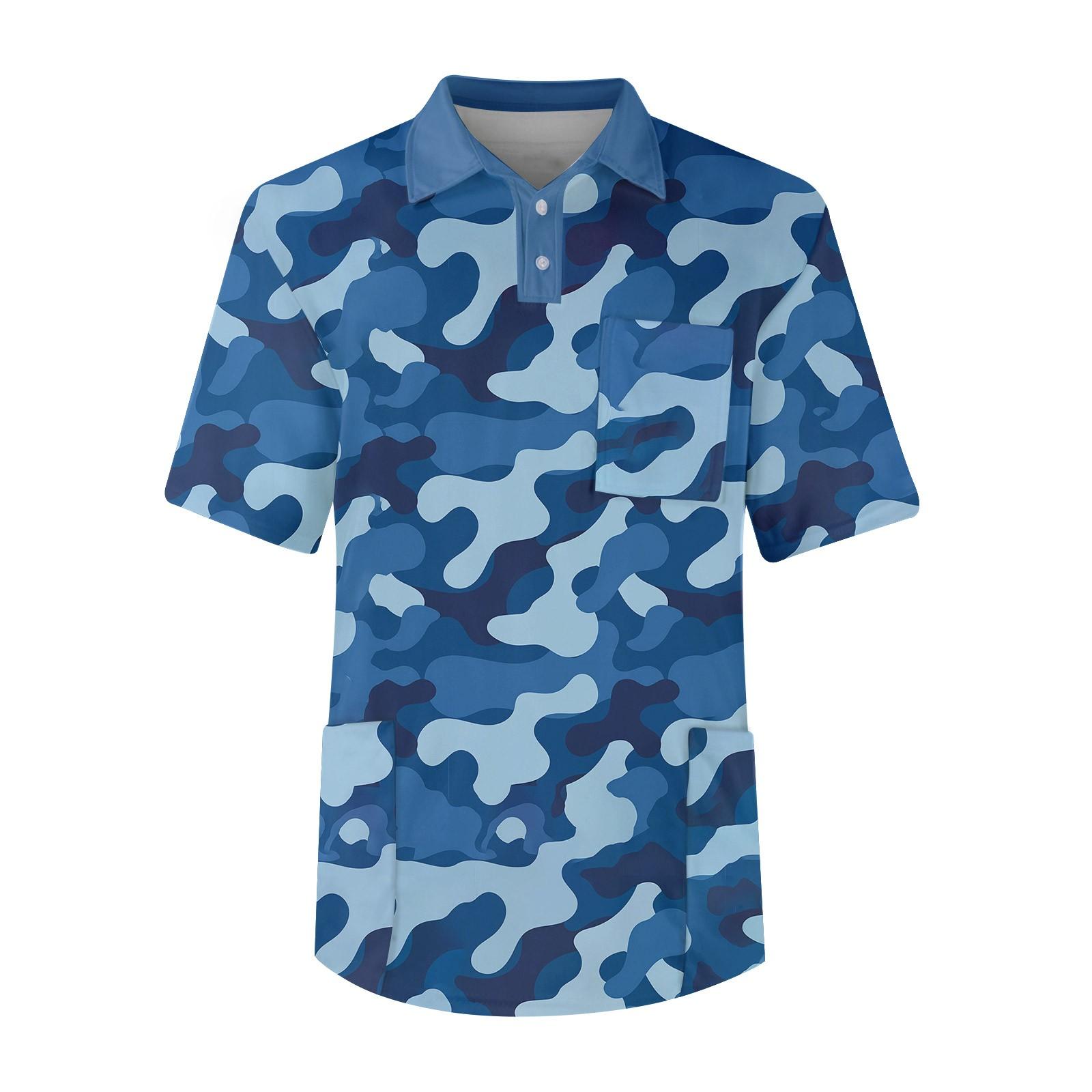 

Мужская футболка с коротким рукавом, пуговицами, лацканами, камуфляжным принтом, нагрудным карманом, Dry-nurse XL