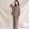 Womens Lightweight Cotton Pajama Set V-Neck Long Sleeve Loose Lounge Wear