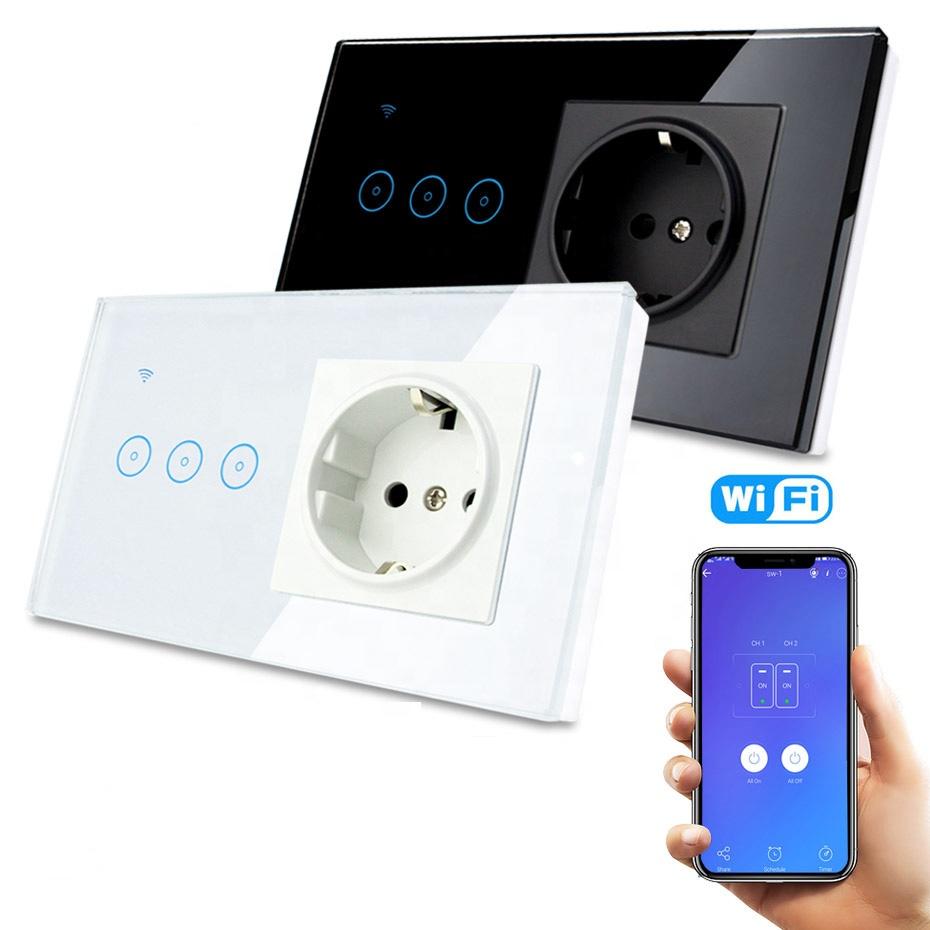 Wifi 3 Gang Wall Light Switch Smart Socket and Switch With EU Standard