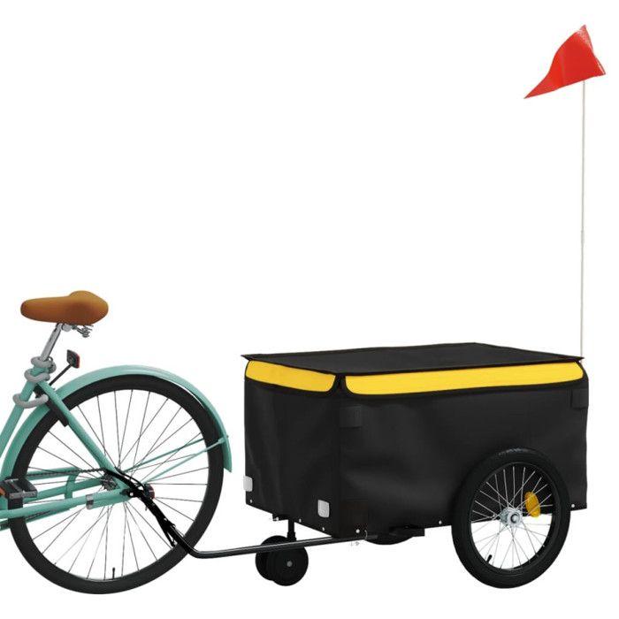 VidaXL Remorque de Vélo, Chariot de Transport avec Barre d'Attelage, Remorque de Bicyclette avec Drapeau pour Bagage, Noir 94099