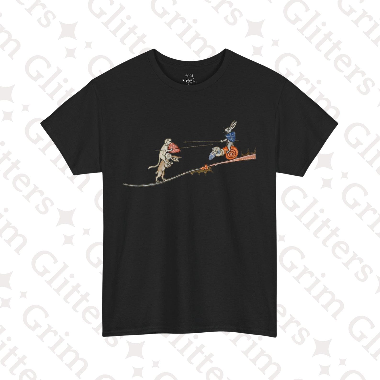 Rabbit Joust T-Shirt: Smithfield Decretals, Medieval Snail Rider Marginalia 4XL