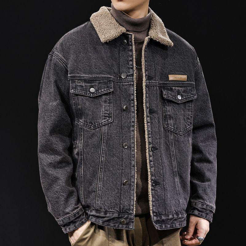 Men's Trendy Denim Lambswool Jacket - Thick, Warm, Retro Workwear Winter Style
