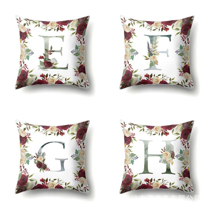 Polyester Pillowcase American Retro Flower Plant 26 English Letter Cushion Cover Car Pillowcase