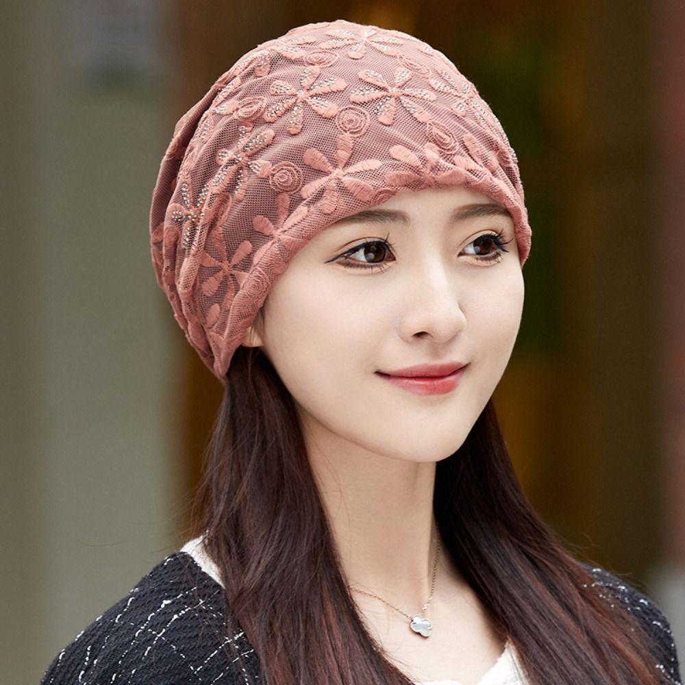 Hollow Out Beanies Cap Lace Flower Turban Beanies Caps Autumn Crochet Slouchy Hat  Women Girls