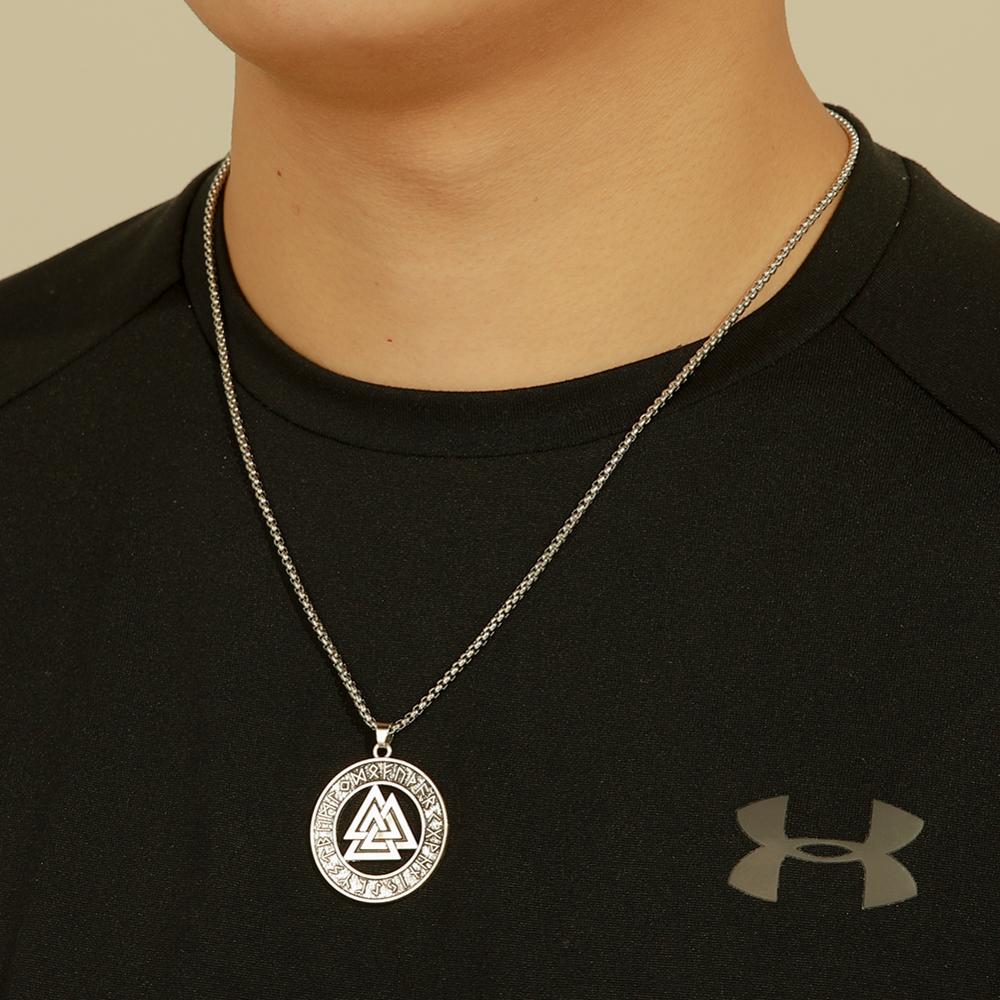 Teamer Viking Necklace for Men Norse Runes Pendant Valknut Odin Symbol Scandinavian Amulet Warrior Jewelry