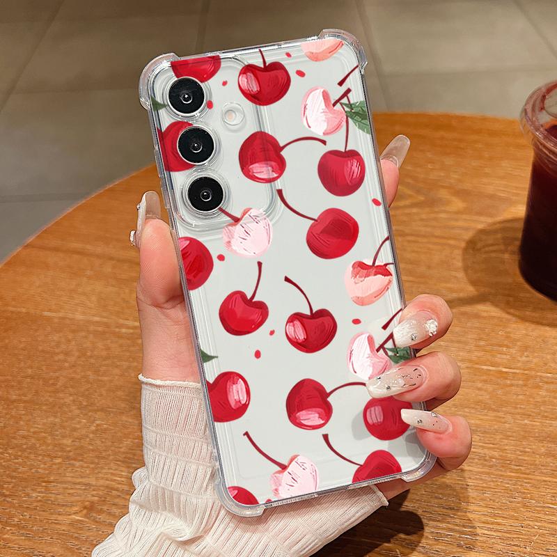 Cartoon Cherry Fruit Pattern Phone Case For Samsung Galaxy S26 S25 S24 S23 Ultra S22 Plus S24 S25 FE Clear Shockproof Soft Cover