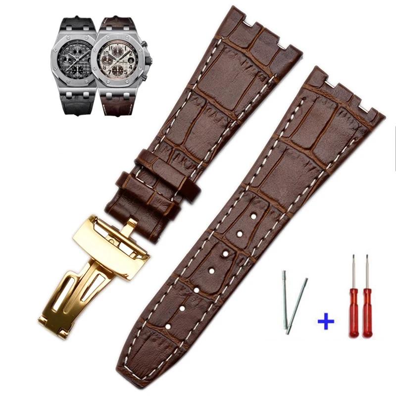 Top layer Genuine Leather watch Strap for AP Audemars 15400 15703 Royal Oak Offshore Series Male 26mm Black Brown Watchbands