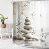 Zen Bamboo Shower Curtain Gray Butterfly Stone Pastel Meditation Relaxing Calming Botanical Plant Green Leaves Girly Bathroom