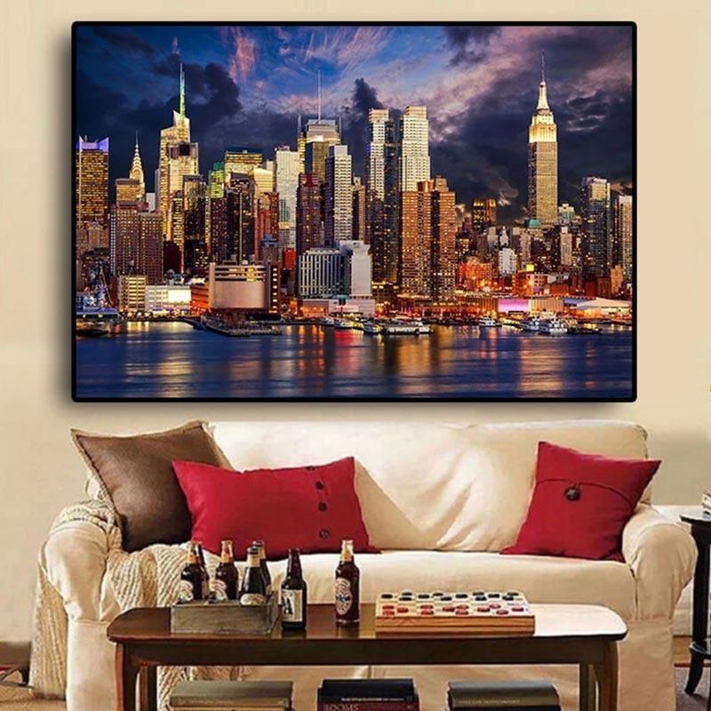 Coucher de soleil Nuage New York City Manhattan Bâtiment Toile Peinture Affiches et Impressions Art Mural Scandinave Photo pour Salon