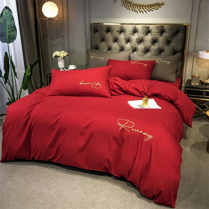 Simple Embroidered Queen Size Duvet Cover Set with Bed Sheet High Quality Home Skin-friendly Bedding Set Comforter Cover Sets