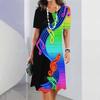Elegant Women Short Sleeve Fashion 3d Print Midi Dress Plus Size Beach Clothing
