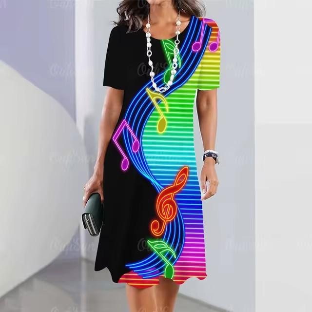 Elegant Women Short Sleeve Fashion 3d Print Midi Dress Plus Size Beach Clothing