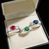 Imitation Natural Ruby Emerald Three Stone Ring Light Luxury Fashion Design Cultivation Colored Treasure Ring