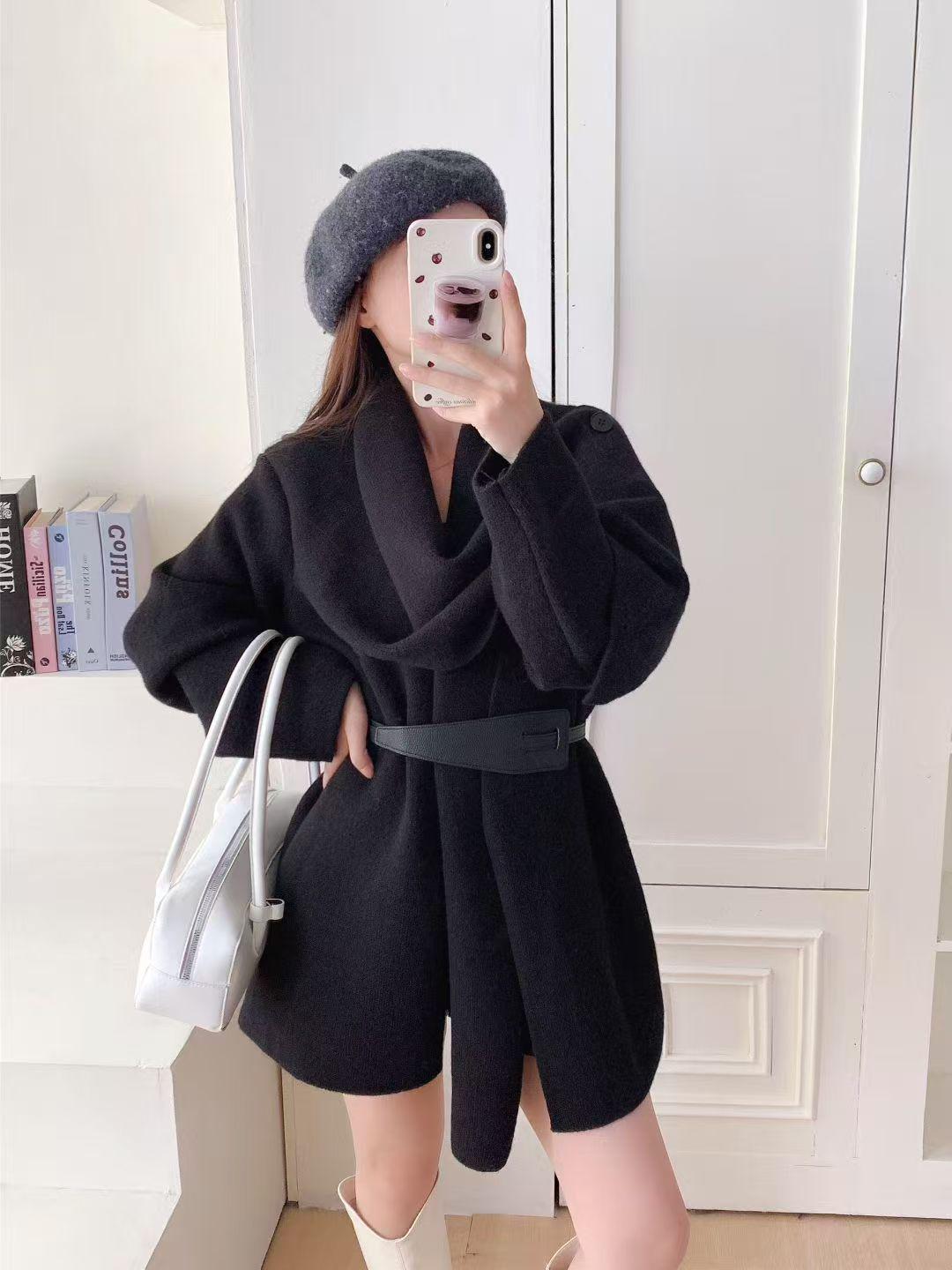 

2025 Осень/Зима Женский Кардиган Премиум-класса с Вязаным Шарфом-воротником: Универсальный модный свитер с изысканным шармом One Size чёрный