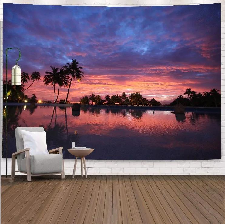VIKAMA Tropical Beach Landscape Tapestry Summer Coconut Grove Waves Fresh Vacation Style Living Room Room Decoration