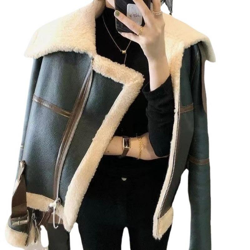 Large size women's winter clothing new fat sister big lapel thickened short fur integrated cashmere jacket tide
