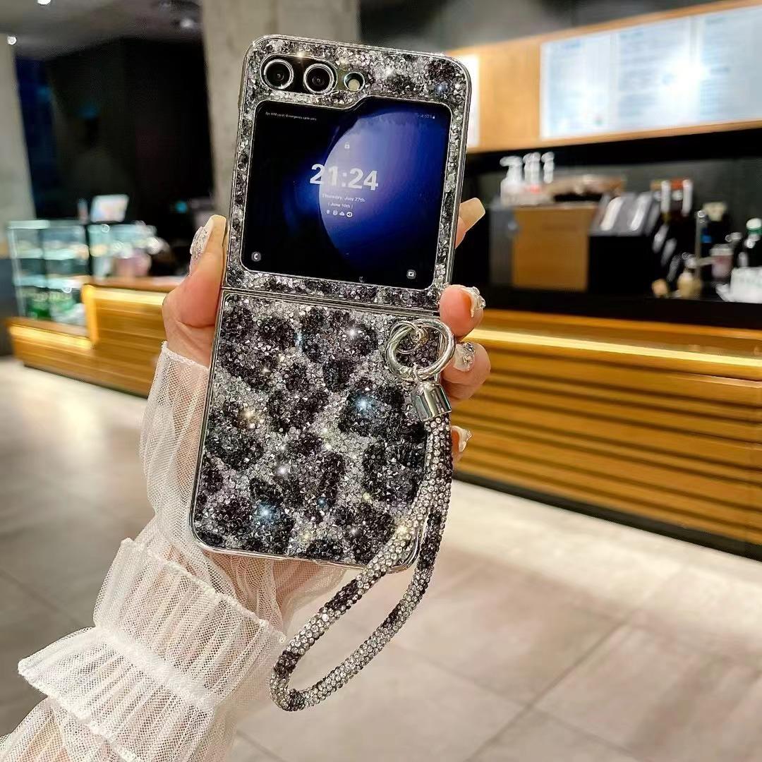 

Чехол для телефона Samsung с гальваническим покрытием и браслетом с леопардовым принтом zflip6