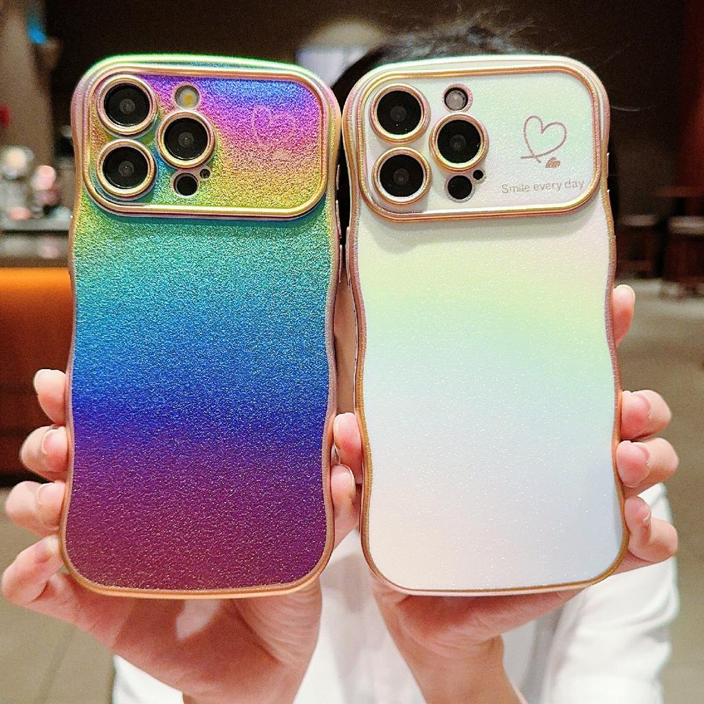 For iPhone 15 Pro Max Case Curly Shape Love Heart TPU Phone Cover Iridescent Gradient