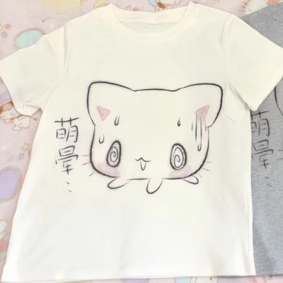 Japoński T-shirt Oversize Odzież Damska Krótki Rękaw Okrągły Dekolt Urocze Koszulki Moda Casual Lato Nadruk Anime Y2k T-shirty