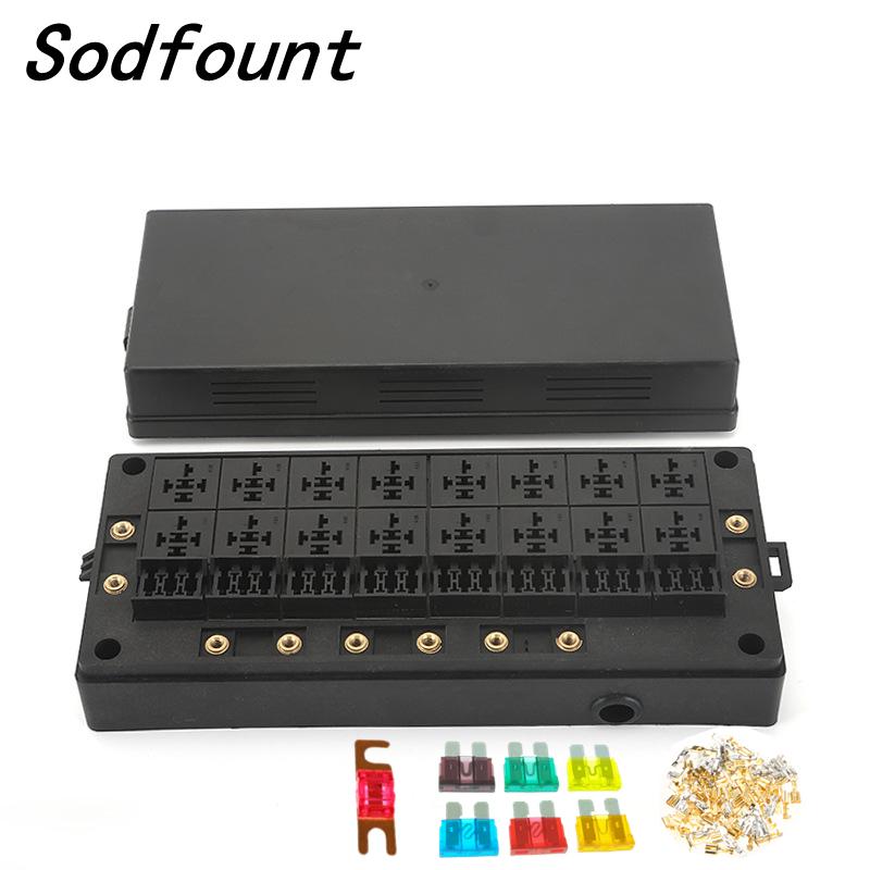 24-way New Energy Vehicle Control 16 Relay Box Holder Touring 12V 24VCar Audio Spotlight Retrofit Blade Fuse Holder Automotive Box