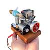 Finished 12 Stage Methanol Engine Model Pull Cord Starter Adjustable Speed with Solid Wood Base Desktop Engine Model Ornament